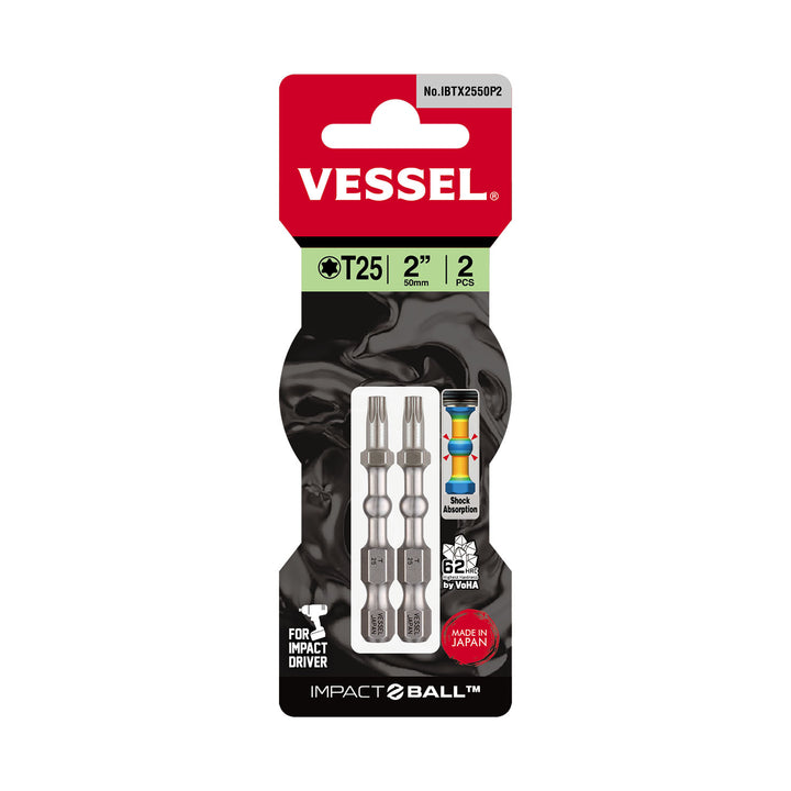 Vessel Tools IBTX2550P2 IMPACT BALL Torsion Bit (T25 x 50 mm, 2 pcs.)