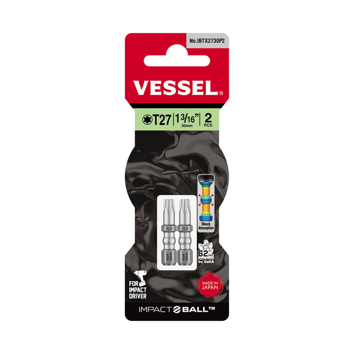Vessel Tools IBTX2730P2 IMPACT BALL Torsion Bit (T27 x 30 mm, 2 pcs.)
