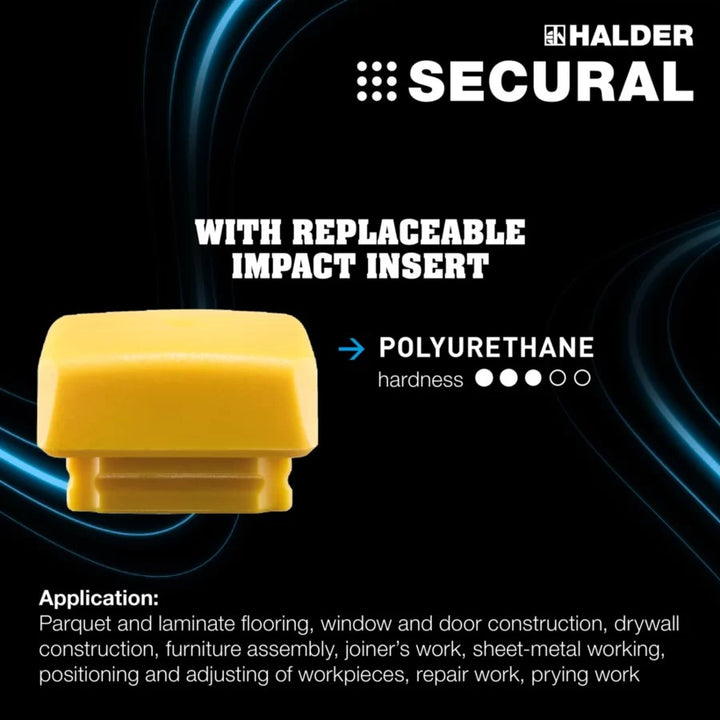 Halder 3380.040 Secural Dead Blow Hammer, Polyurethane Face Inserts, Steel Housing and Rubber Grip