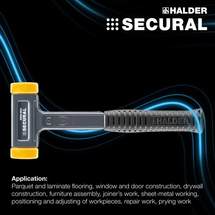 Halder 3380.040 Secural Dead Blow Hammer, Polyurethane Face Inserts, Steel Housing and Rubber Grip