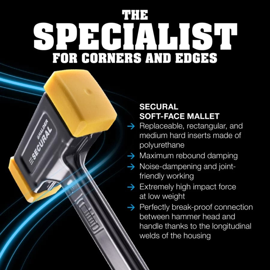 Halder 3380.040 Secural Dead Blow Hammer, Polyurethane Face Inserts, Steel Housing and Rubber Grip