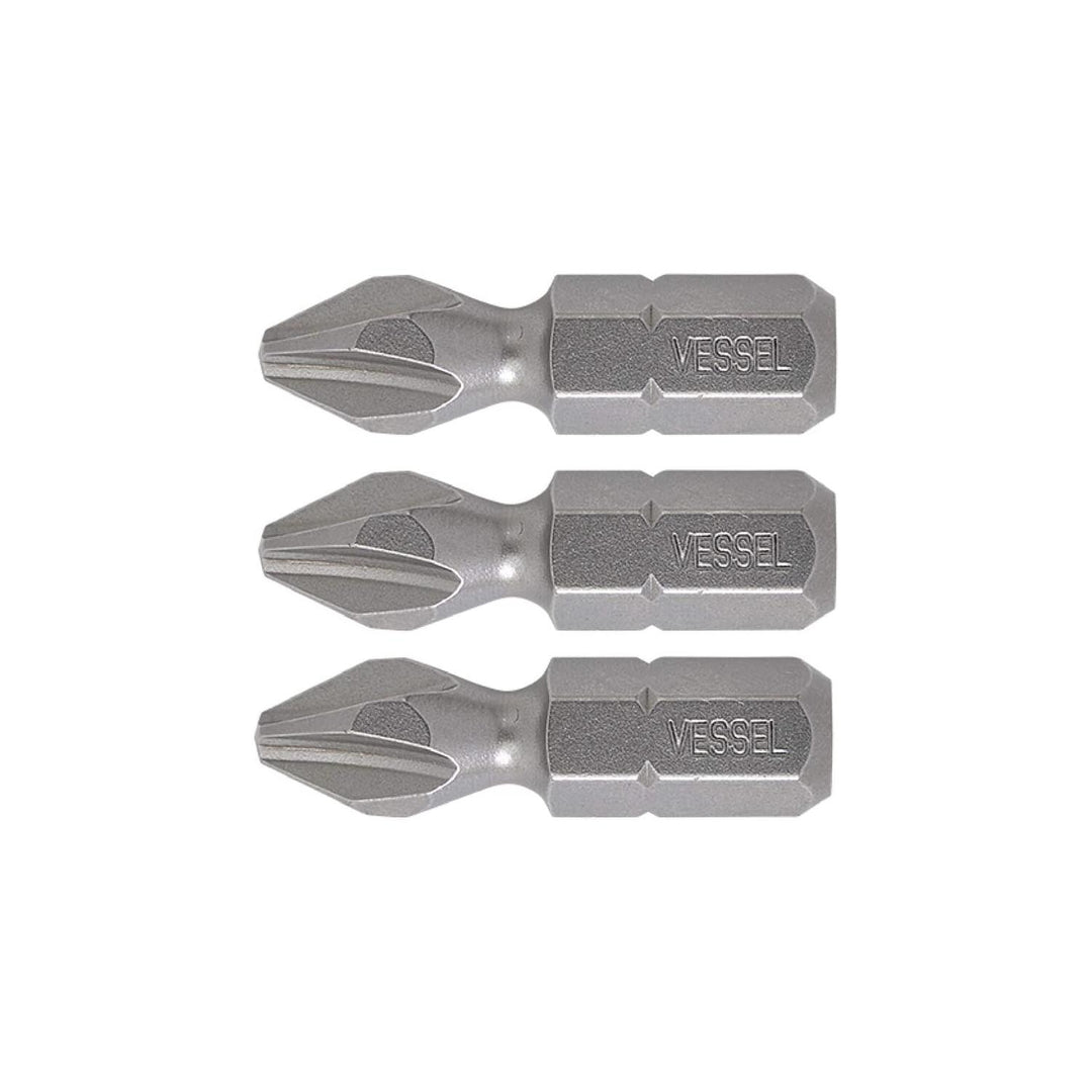 Vessel Tools NTPH2254P3 Neck Torsion Power Bits, PH2 x 25.4 mm, 3 Pc.