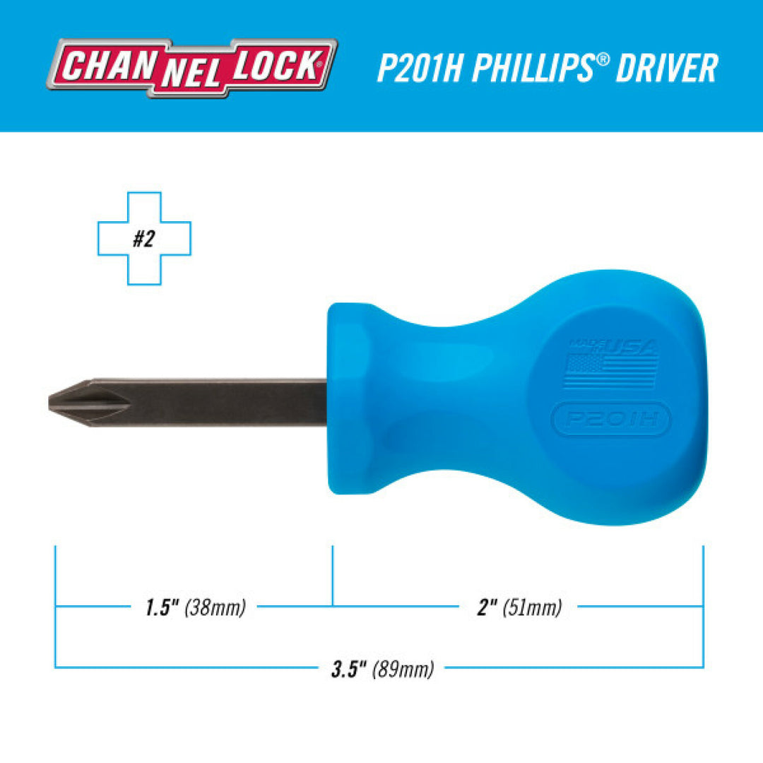 Channellock P201H PHILLIPS #2 x 1.5 Stubby-Inch Professional Screwdriver