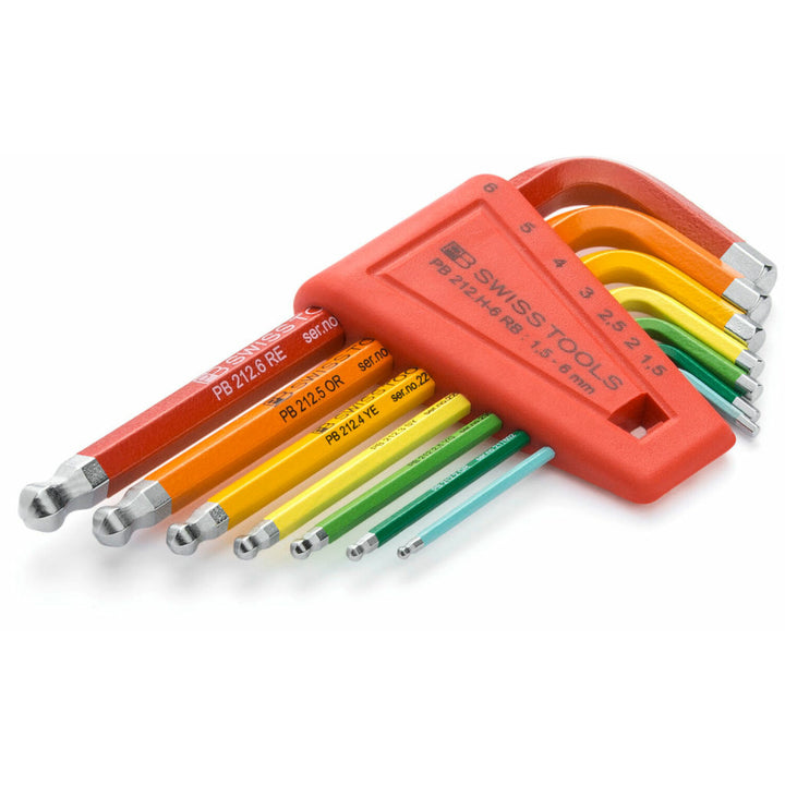 PB Swiss Tools PB 212.H-6 RB Hex Key Set Ballpoint Metric Rainbow 1.5-6mm 7-Piece