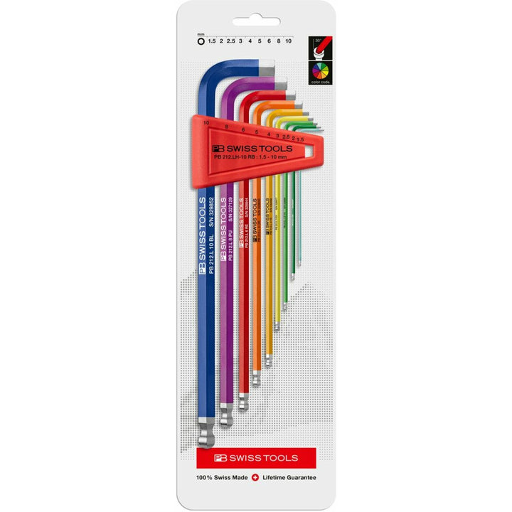 PB Swiss Tools PB 212.LH-10 RB CN Rainbow Ball End Hex Set, 1.5 - 10 mm, 9 Pc.