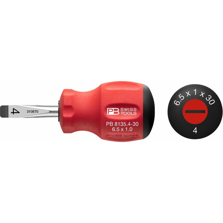 PB Swiss Tools PB 8135.4-30 Slotted, Swiss Grip Stubby Screwdrivers, 3.5 x 30mm