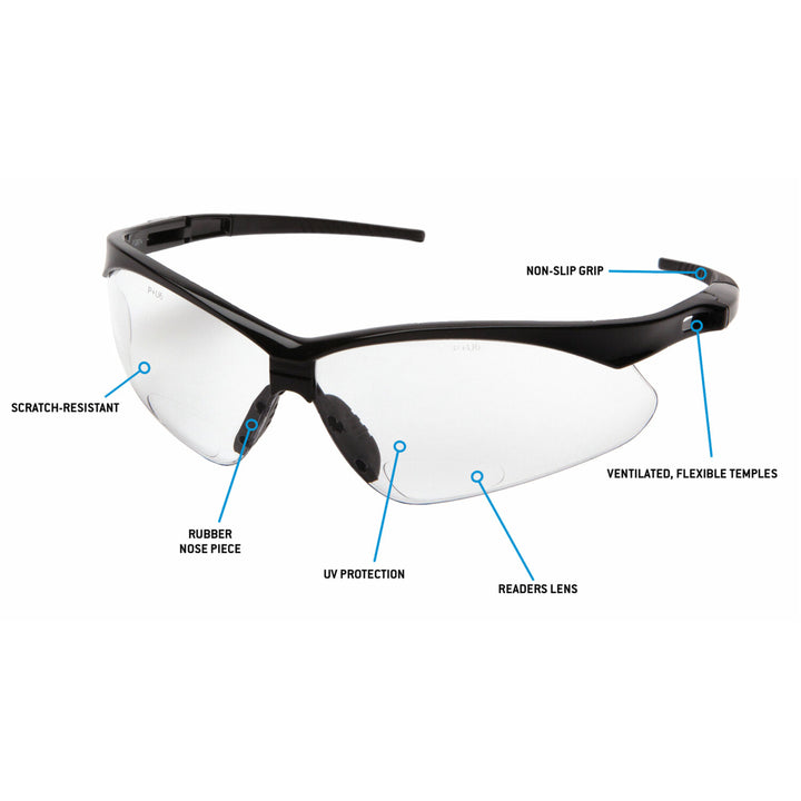 Pyramex SB6310SPR20 Pmxtreme Clear +2.0 Reader Lens with Black Frame and Cord