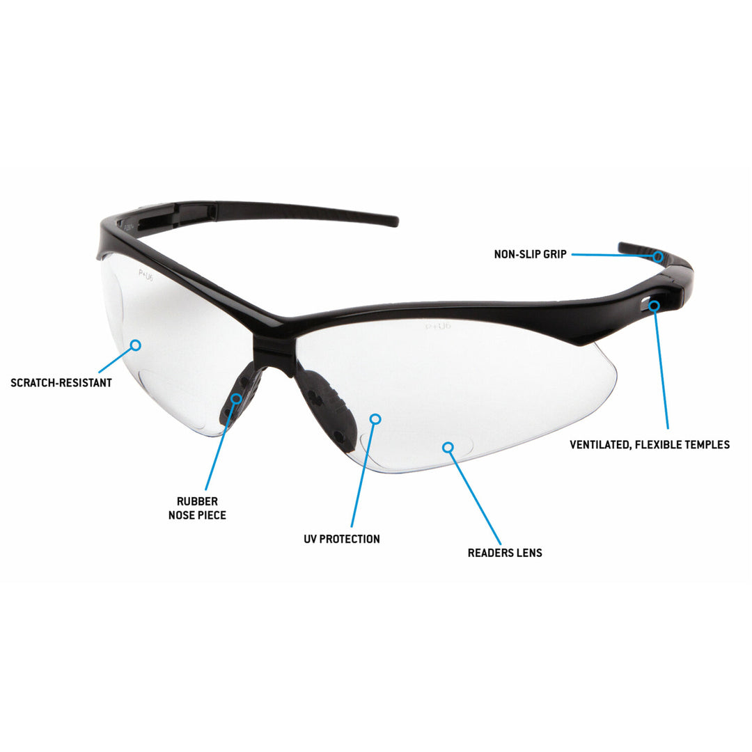 Pyramex SB6310SPR15 Pmxtreme Clear +1.5 Reader Lens with Black Frame and Cord