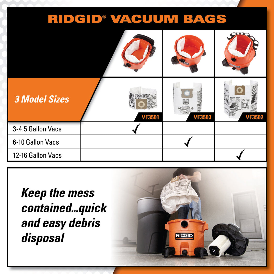 Ridgid 23738 High-Efficiency Dust Bags (VF3501)