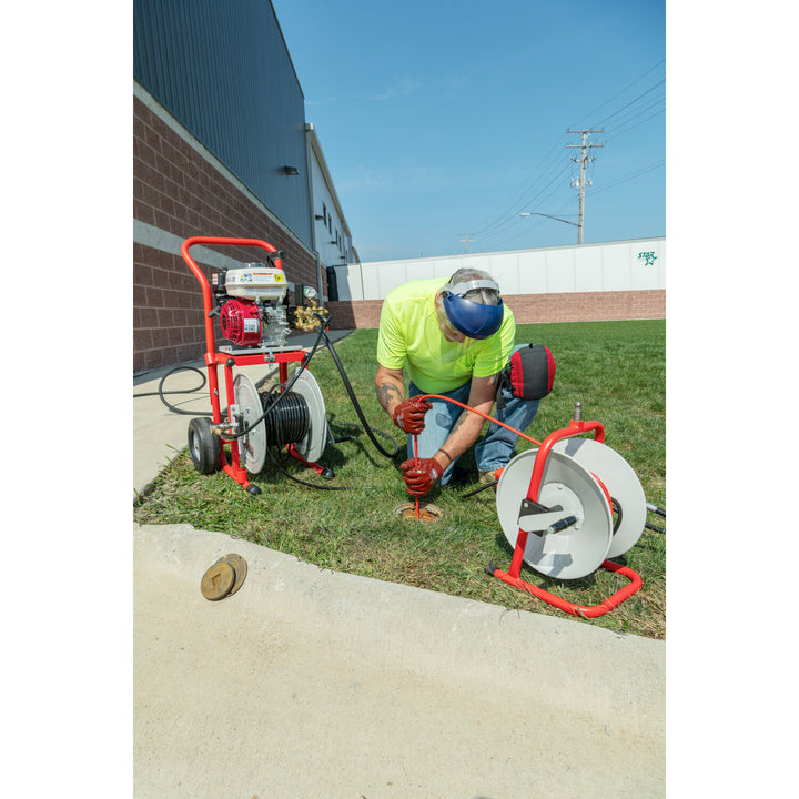 Ridgid 63882 Above With: – H-30 Cart – 110'  x 1⁄4" (33 m x 4.8 mm ) Jet Hose