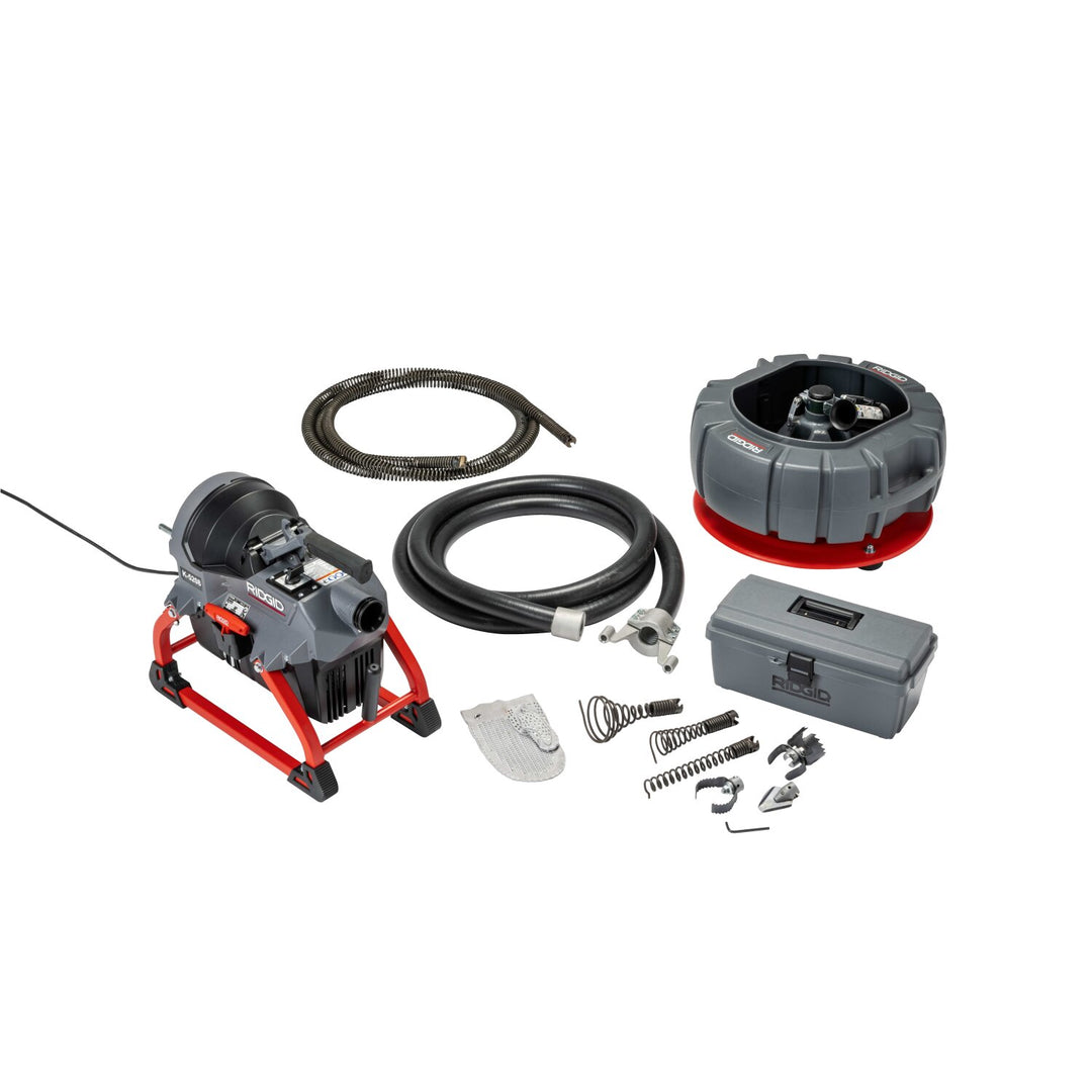 Ridgid 64678 K-5208, 115V 60Hz Machine with guide hose, qty: 4 C-11 cables, sectional cable carrier, toolbox (w/cutters) kit & transport cart