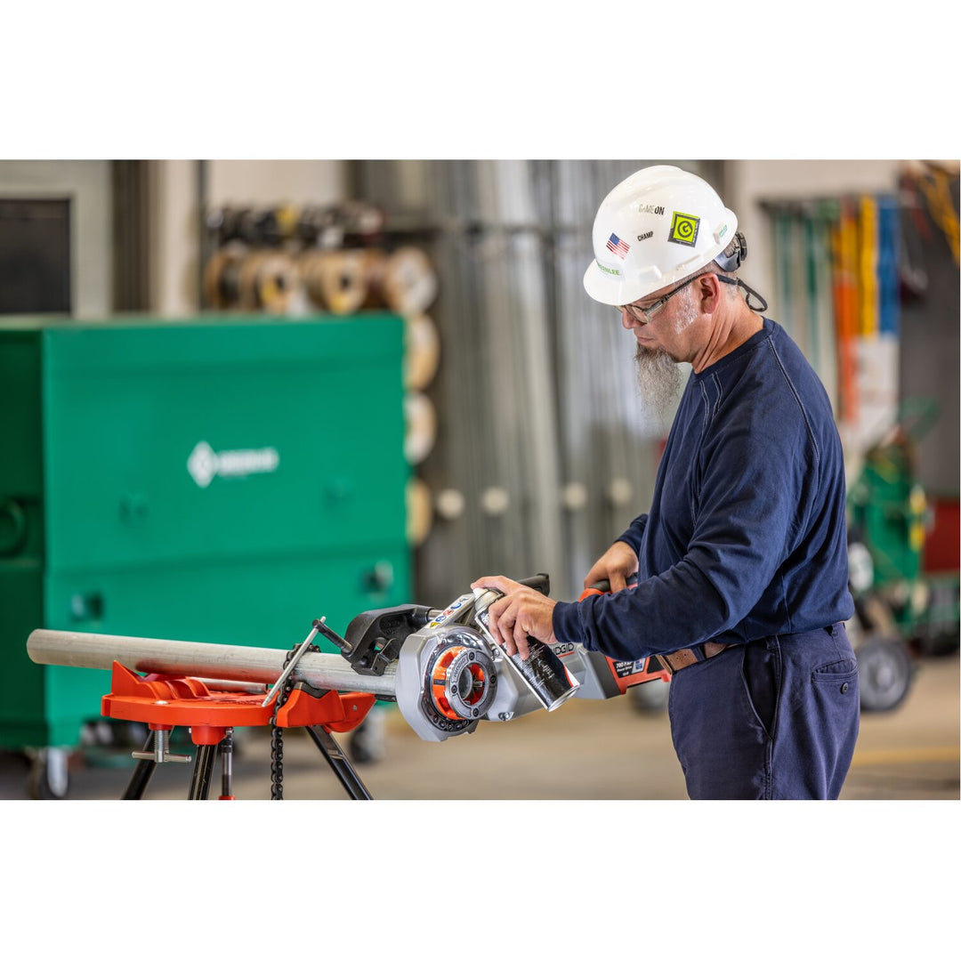 Ridgid 72023 760 FXP Power Drive (12-R), 2x 4Ah FXP Batteries, FXP Charger, 1/2-2" 12-R NPT Die Head Set, Support Arm, Case