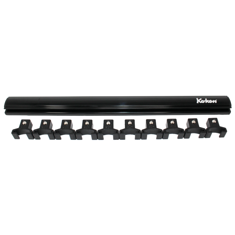 Ko-ken RSAL300-1/2X10 Magnetic Aluminum Rail, 10 Pc. Plastic Clips, 1/2" Dr x 300 mm