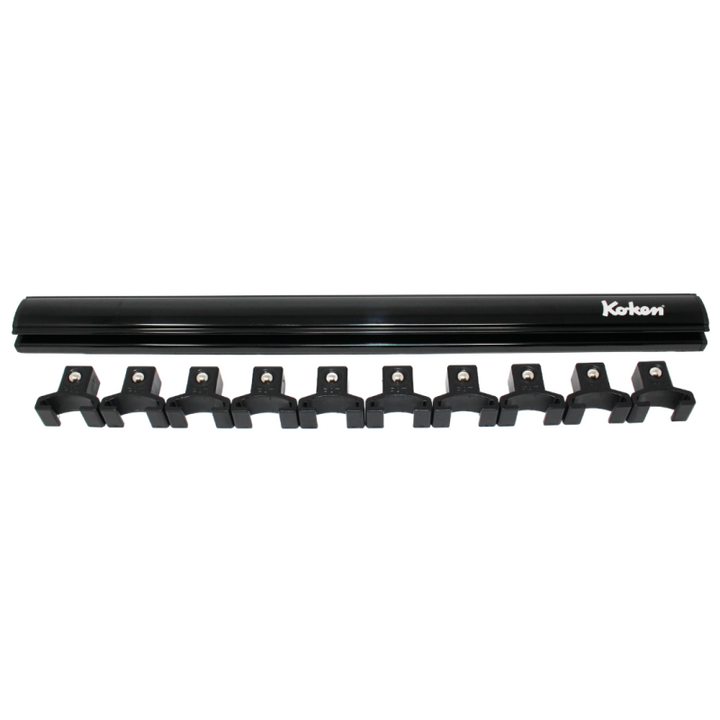 Ko-ken RSAL300-1/2X10 Magnetic Aluminum Rail, 10 Pc. Plastic Clips, 1/2" Dr x 300 mm