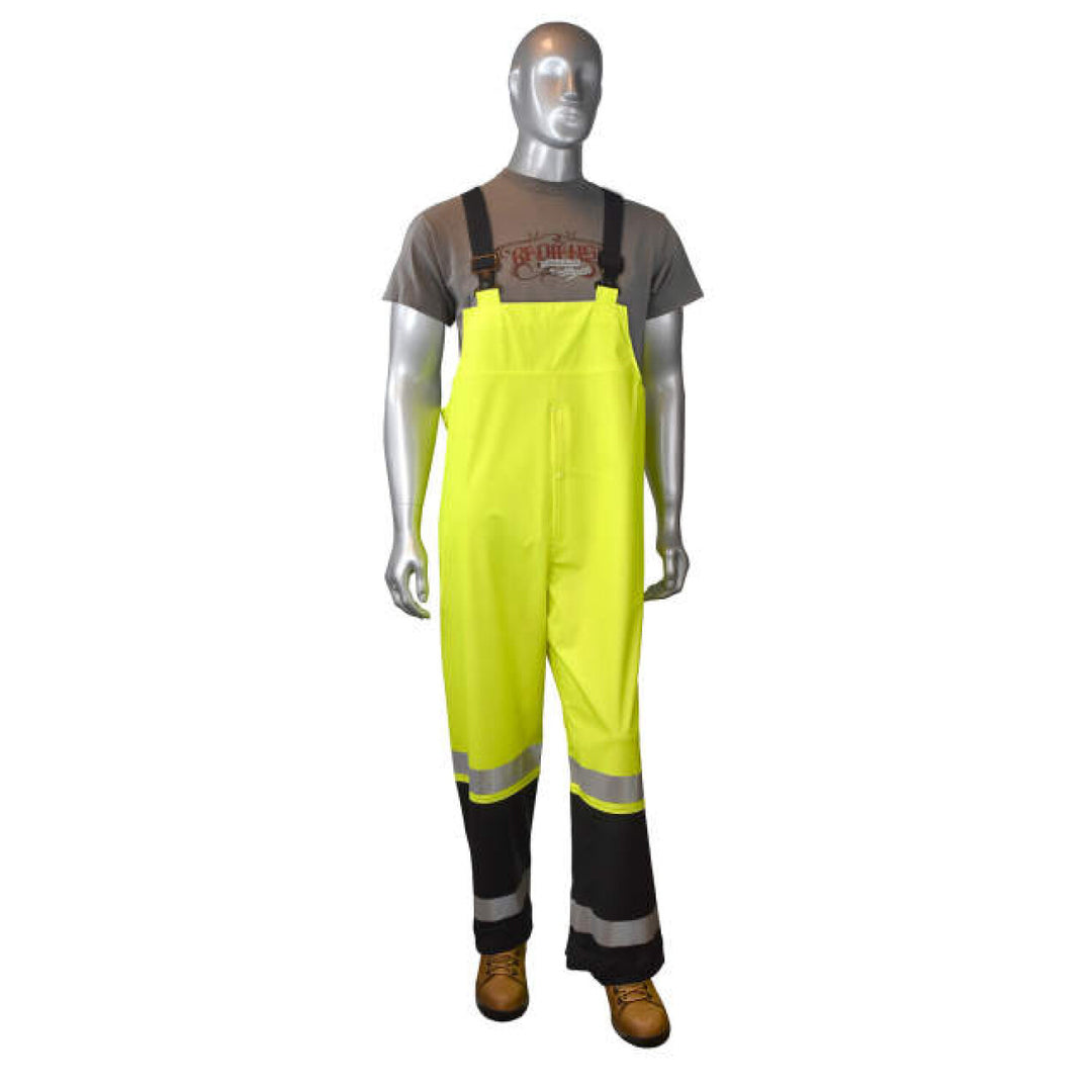 Radians RW07 High Visibility Rainwear Overalls - Hi-Vis Green / Black