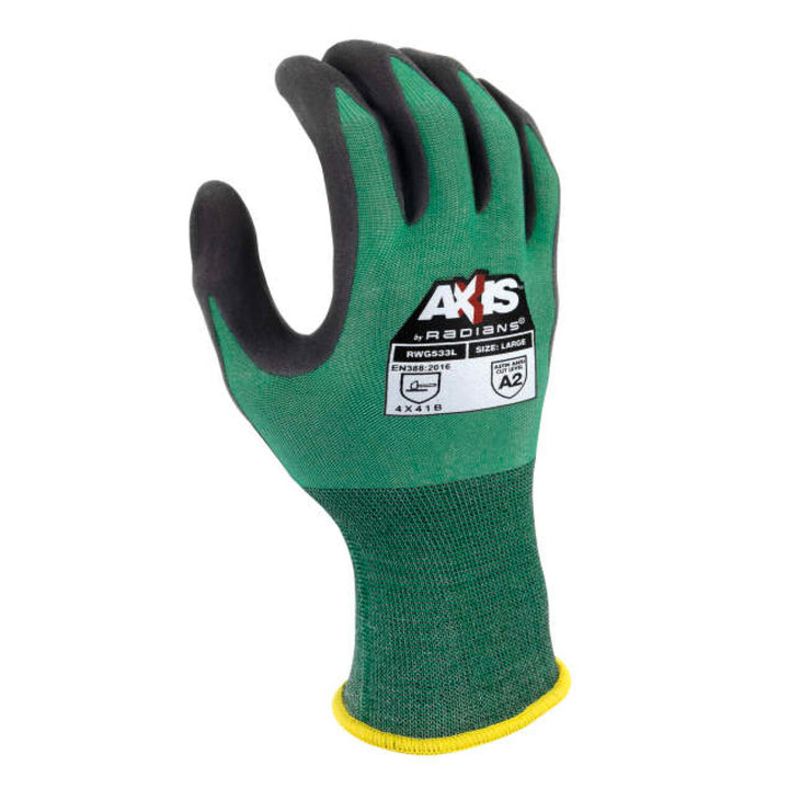 Radians RWG533 AXIS Cut Protection Level A2 Foam Nitrile Coated Glove