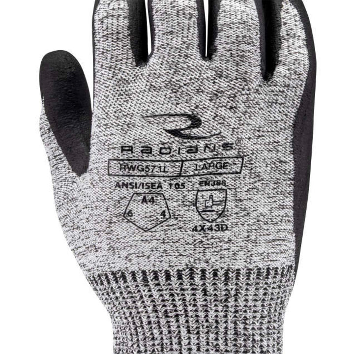 Radians RWG571 Cut Level A4 HPPE/Polyester, Foam Nitrile Palm Dip Glove