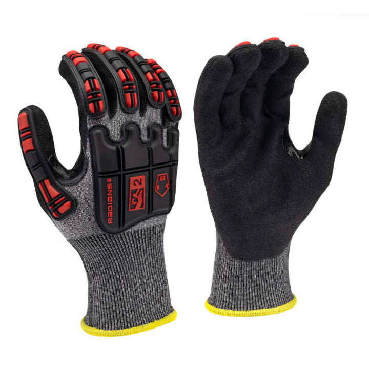 Radians RWG590 Cut Level A9 HPPE/Nickel Gold Sandy Foam Nitrile Palm Dip Glove