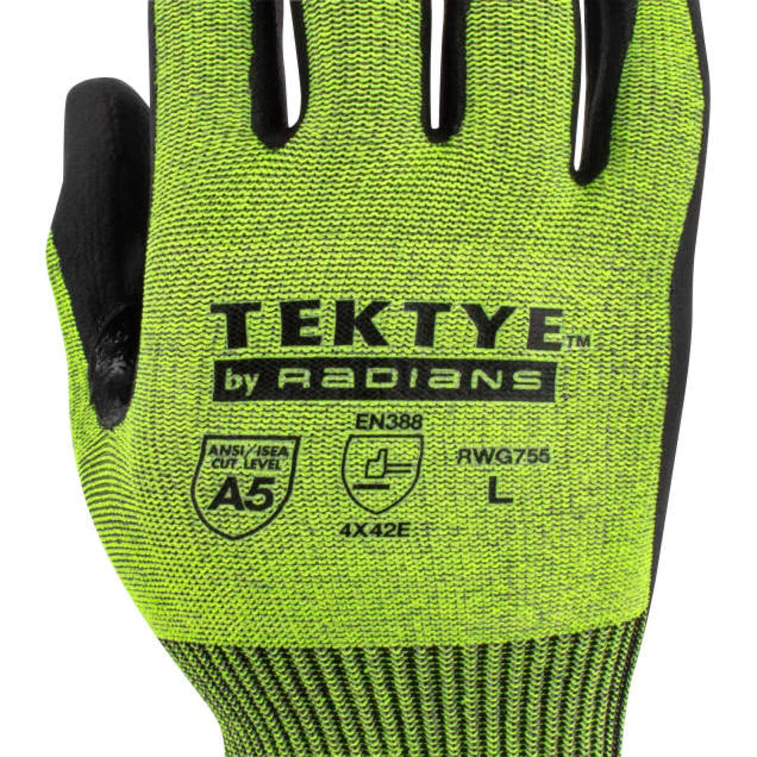 Radians RWG755 TEKTYE Reinforce Thumb Green Nitrile Dip Cut Protective Work Glove