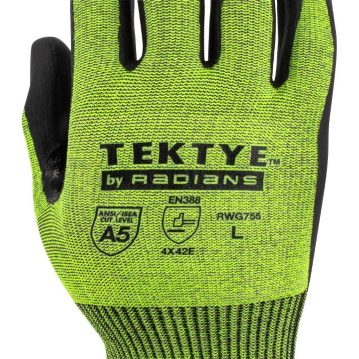 Radians RWG755 TEKTYE Reinforce Thumb Green Nitrile Dip Cut Protective Work Glove