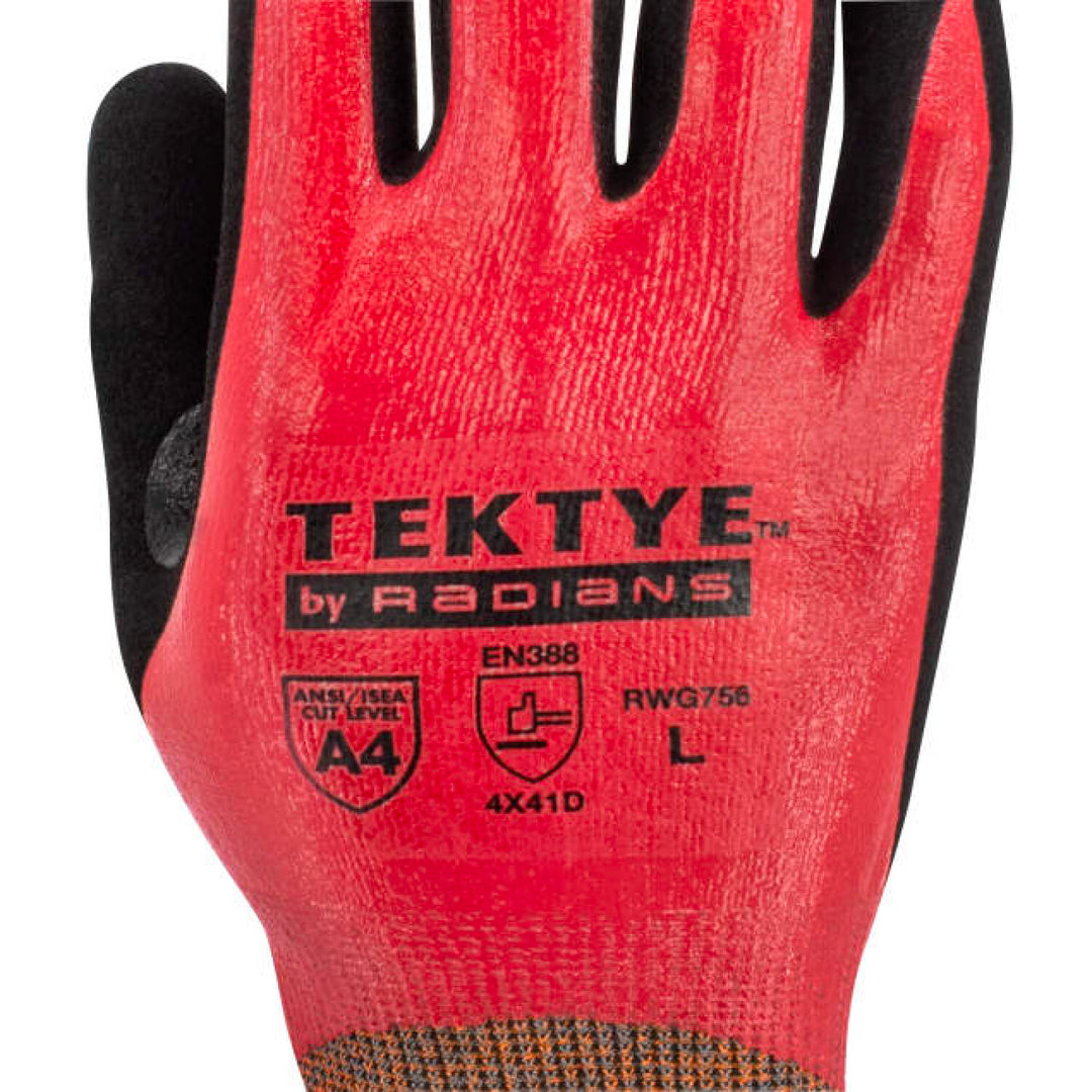 Radians RWG756 TEKTYE A4 Reinforced Thumb Nitrile Dip Cut Protective Work Glove