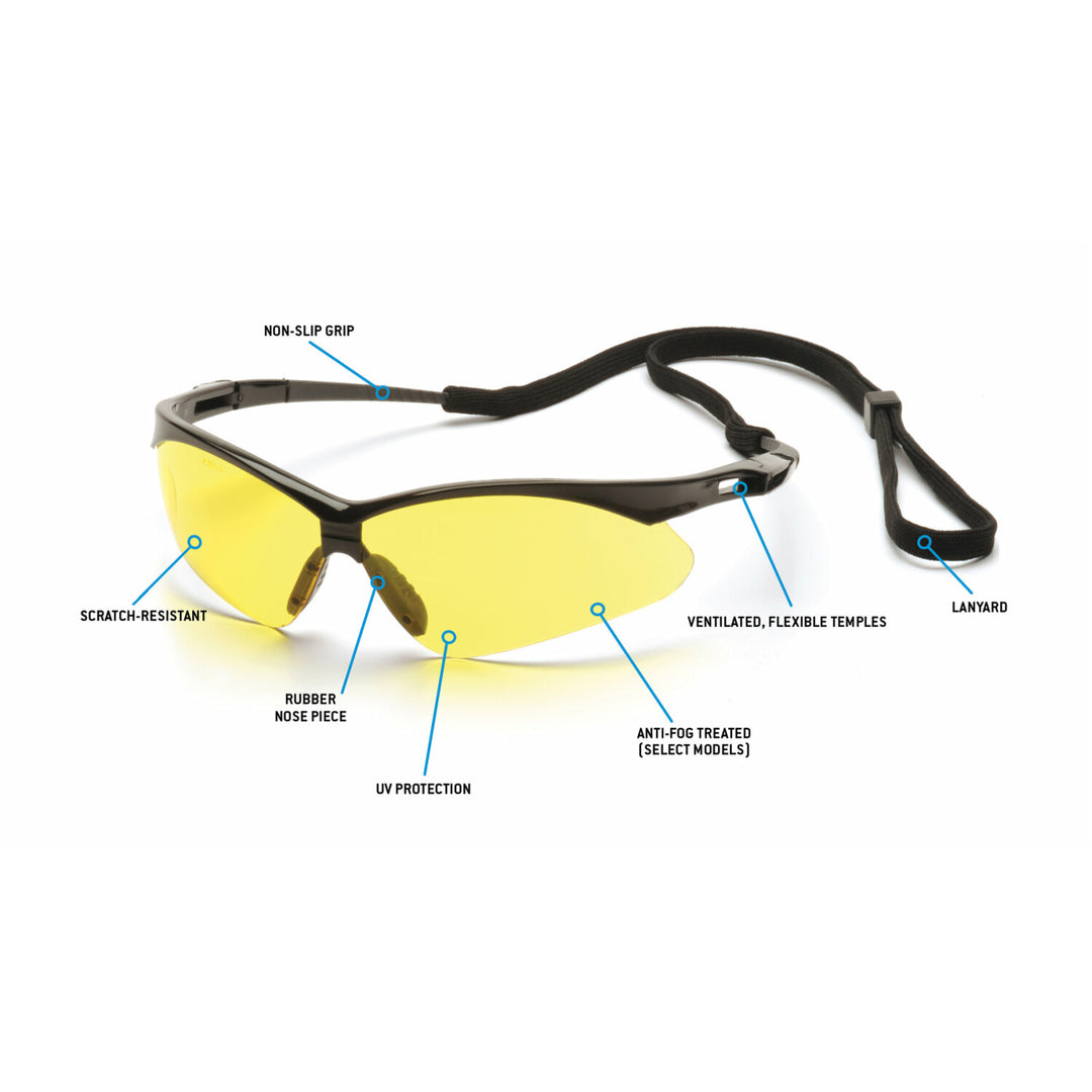 Pyramex SB6330SP Amber Lens with Black Frame and Cord