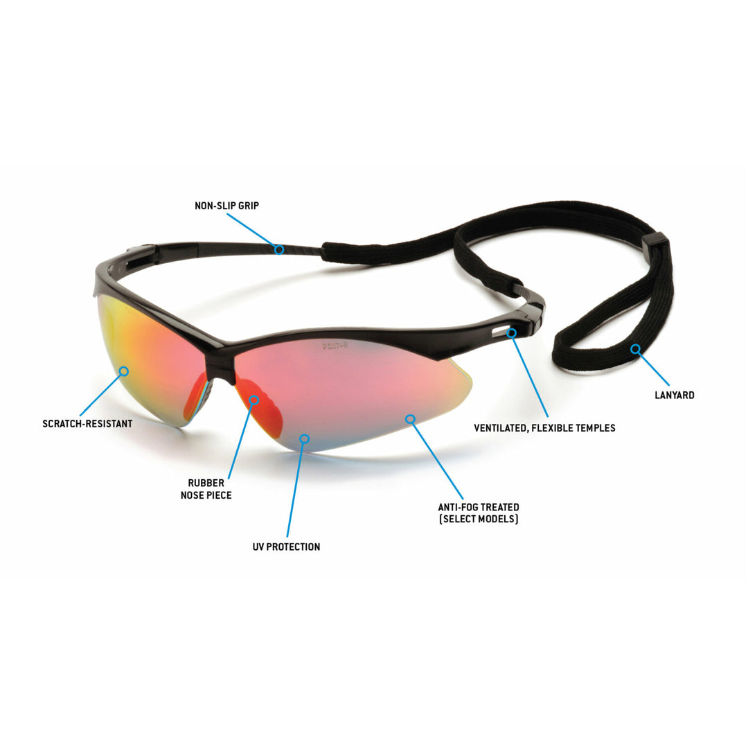 Pyramex SB6345SP Pyramex Safety - PMXTREME - Black Frame/Ice Orange Mirror Lens with Black Cord