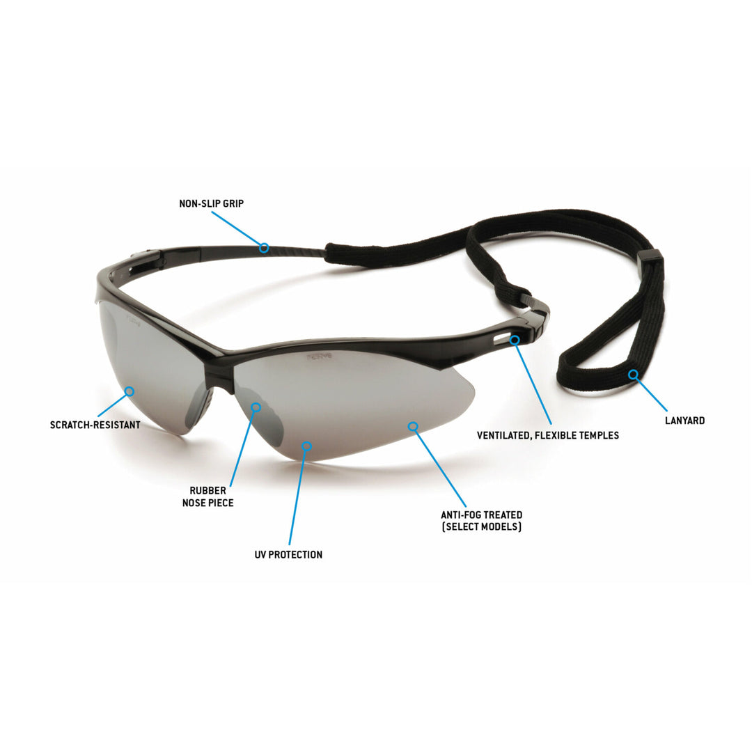 Pyramex SB6370SP Pyramex Safety - PMXTREME - Black Frame/Silver Mirror Lens with Black Cord