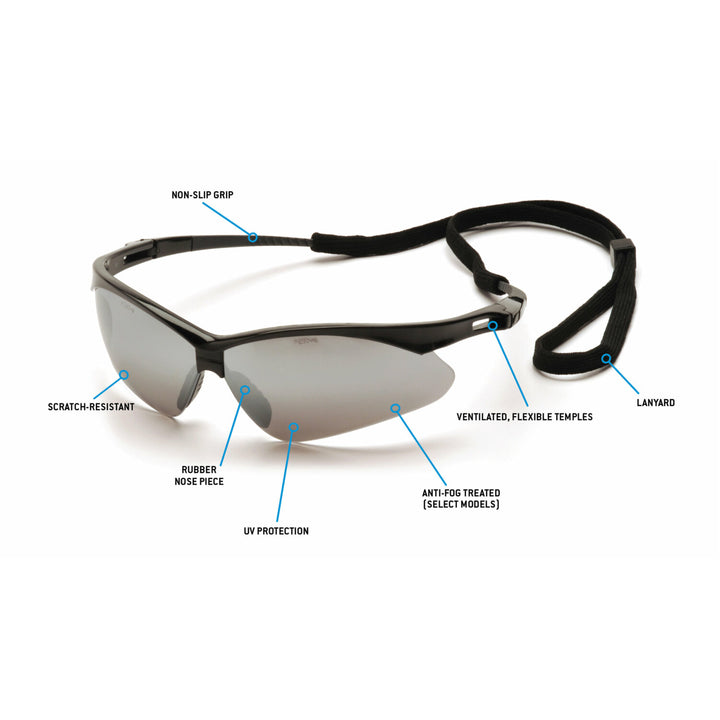 Pyramex SB6370SP Pyramex Safety - PMXTREME - Black Frame/Silver Mirror Lens with Black Cord