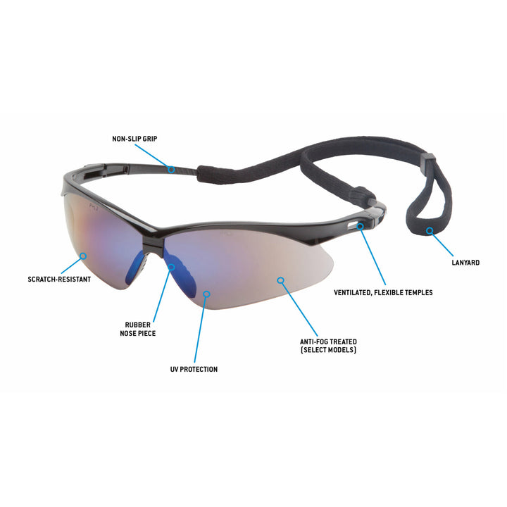 Pyramex SB6375SP PMXTREME Blue Mirror Lens with Black Frame and Cord