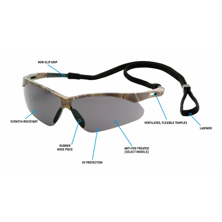 Pyramex SCM6320STP Pmxtreme Gray Anti-Fog Lens with Camo Frame, Black Cord
