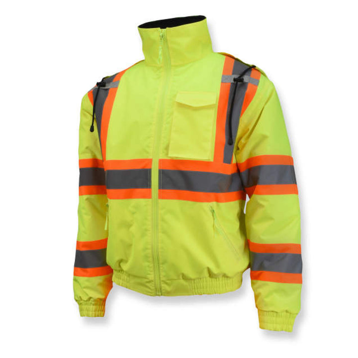 Radians SJ11QX-3 Class 3 X-Back High Visibility Quilted Bomber Jacket with Hood