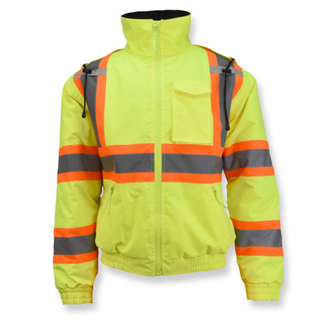 Radians SJ11QX-3 Class 3 X-Back High Visibility Quilted Bomber Jacket with Hood