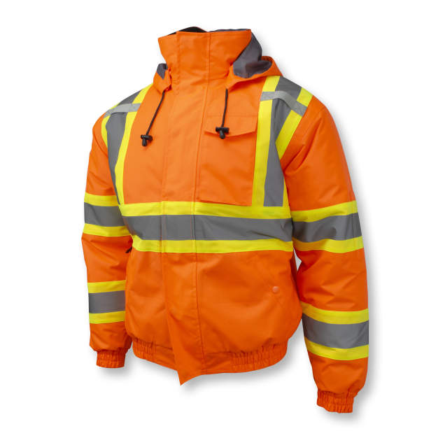 Radians SJ11QX-3 Class 3 X-Back High Visibility Quilted Bomber Jacket with Hood