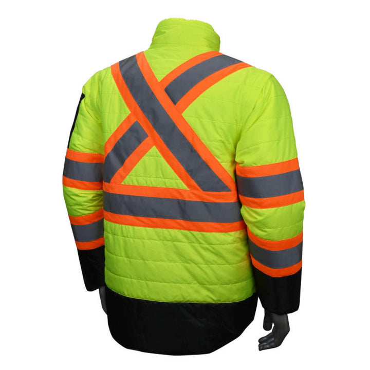 Radians SJ510X-3 Quilted Reversible Jacket with Zip-Off Sleeves X-Back - Hi Vis Green