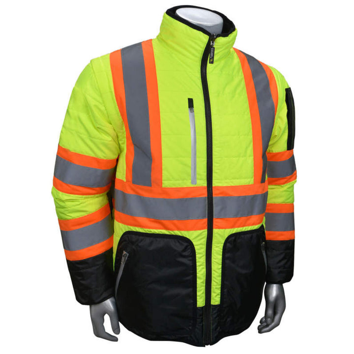 Radians SJ510X-3 Quilted Reversible Jacket with Zip-Off Sleeves X-Back - Hi Vis Green