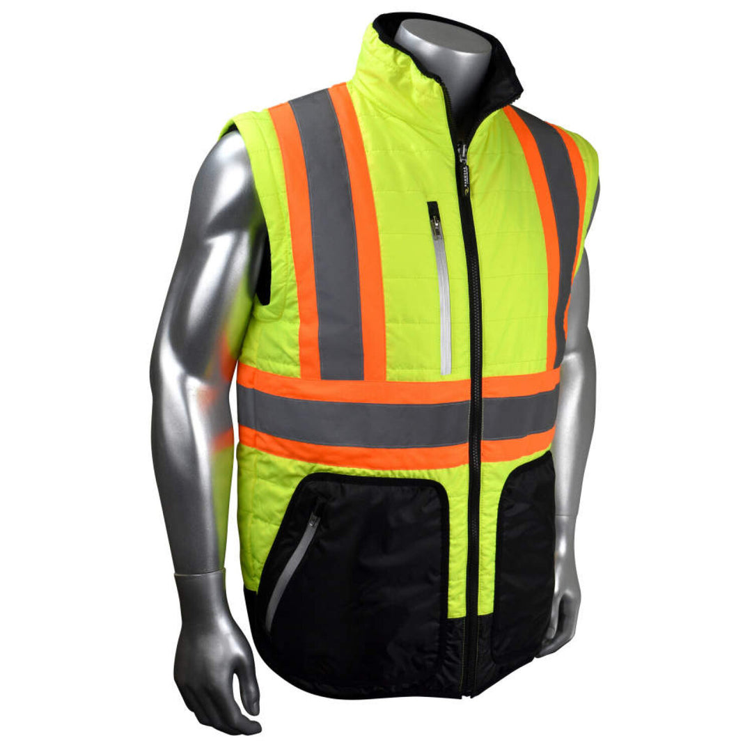 Radians SJ510X-3 Quilted Reversible Jacket with Zip-Off Sleeves X-Back - Hi Vis Green