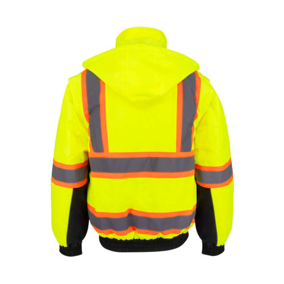 Radians SJ511B Class 3 Hi-Vis Hooded Bomber Jacket with Removable Sleeves