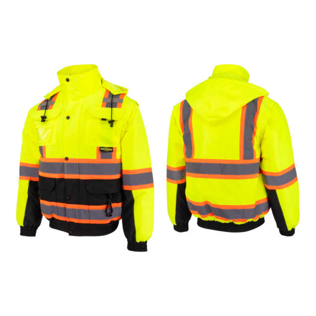 Radians SJ511B Class 3 Hi-Vis Hooded Bomber Jacket with Removable Sleeves