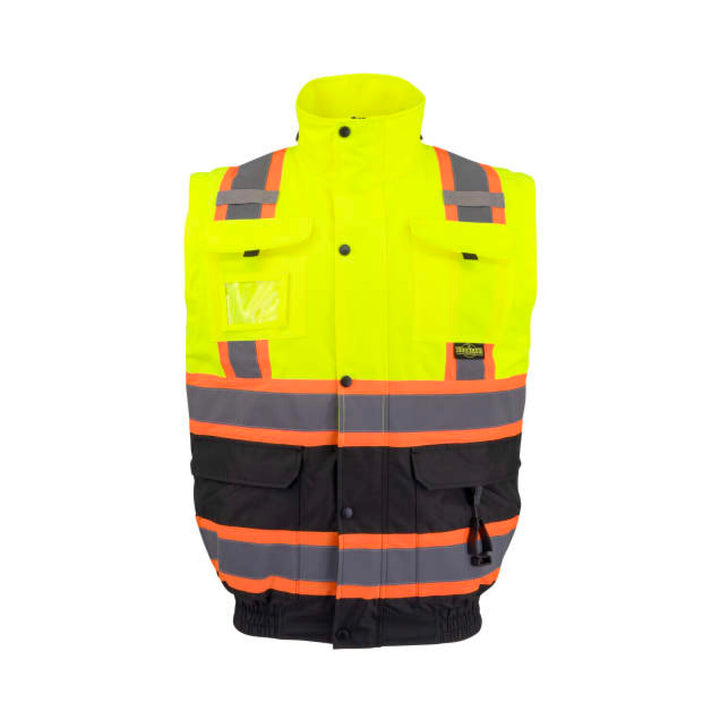 Radians SJ511B Class 3 Hi-Vis Hooded Bomber Jacket with Removable Sleeves
