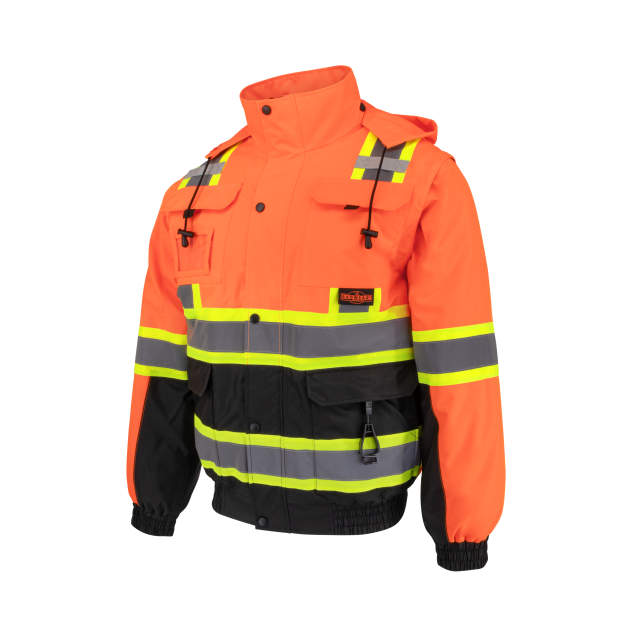 Radians SJ511B Class 3 Hi-Vis Hooded Bomber Jacket with Removable Sleeves