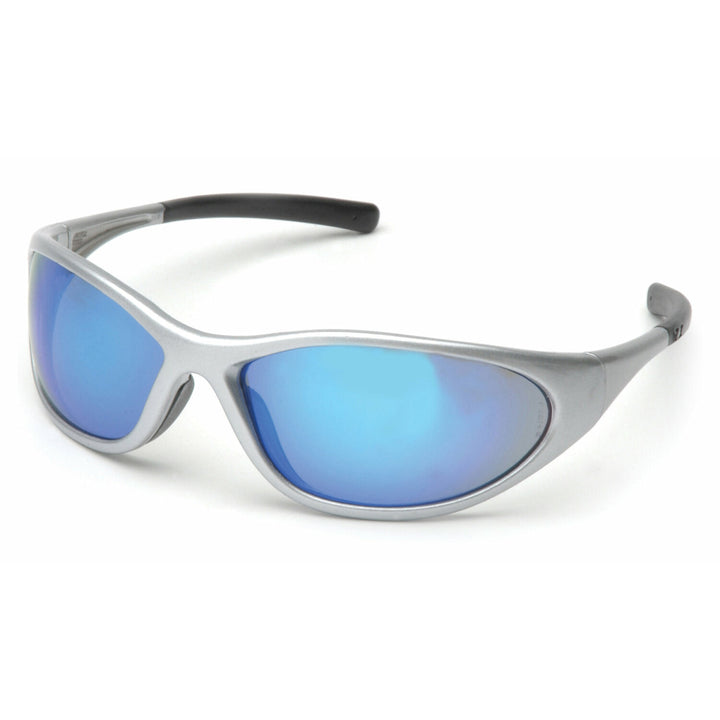 Pyramex SS3365E  Zone II - Silver Frame/Ice Blue Mirror Lens - Straight back, Rubber Coated Temple Tips