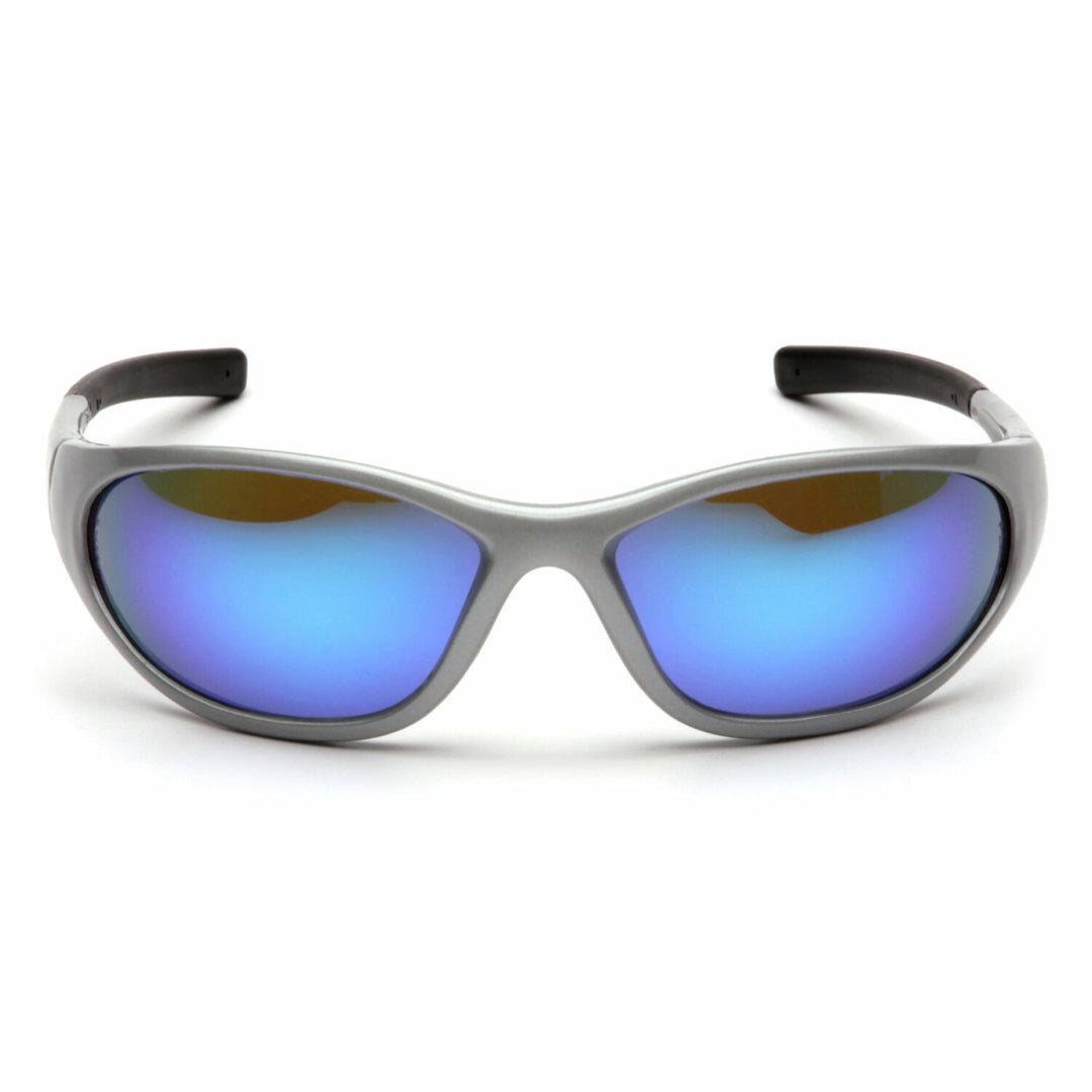 Pyramex SS3365E  Zone II - Silver Frame/Ice Blue Mirror Lens - Straight back, Rubber Coated Temple Tips