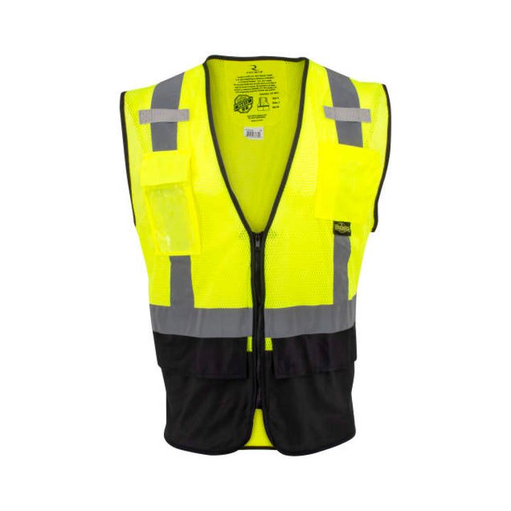 Radians SV75B-2 Black Bottom Self-Extinguishing Surveyor Vest - Hi-Vis Green