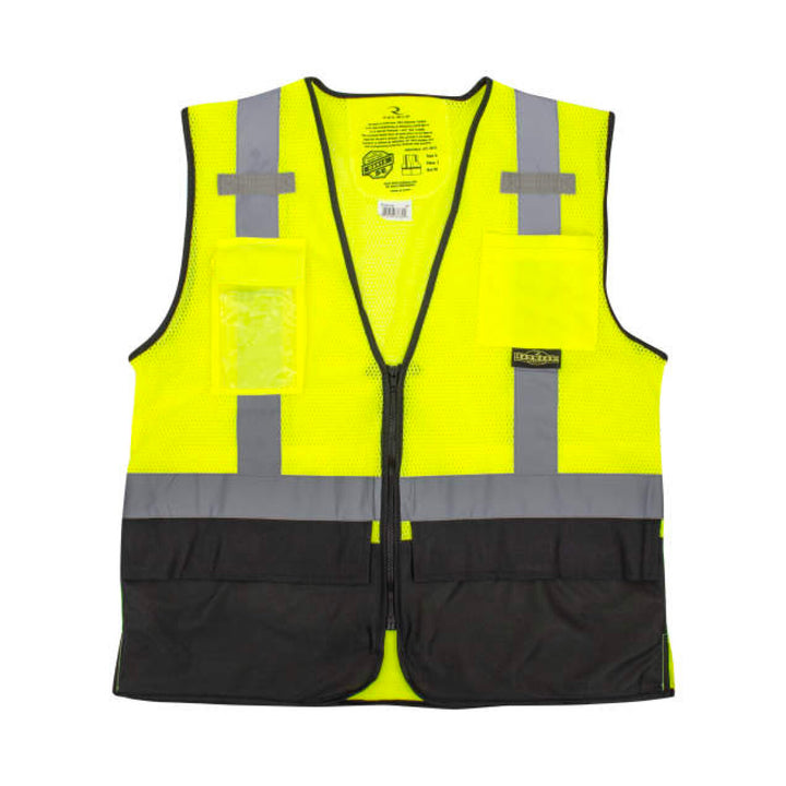 Radians SV75B-2 Black Bottom Self-Extinguishing Surveyor Vest - Hi-Vis Green