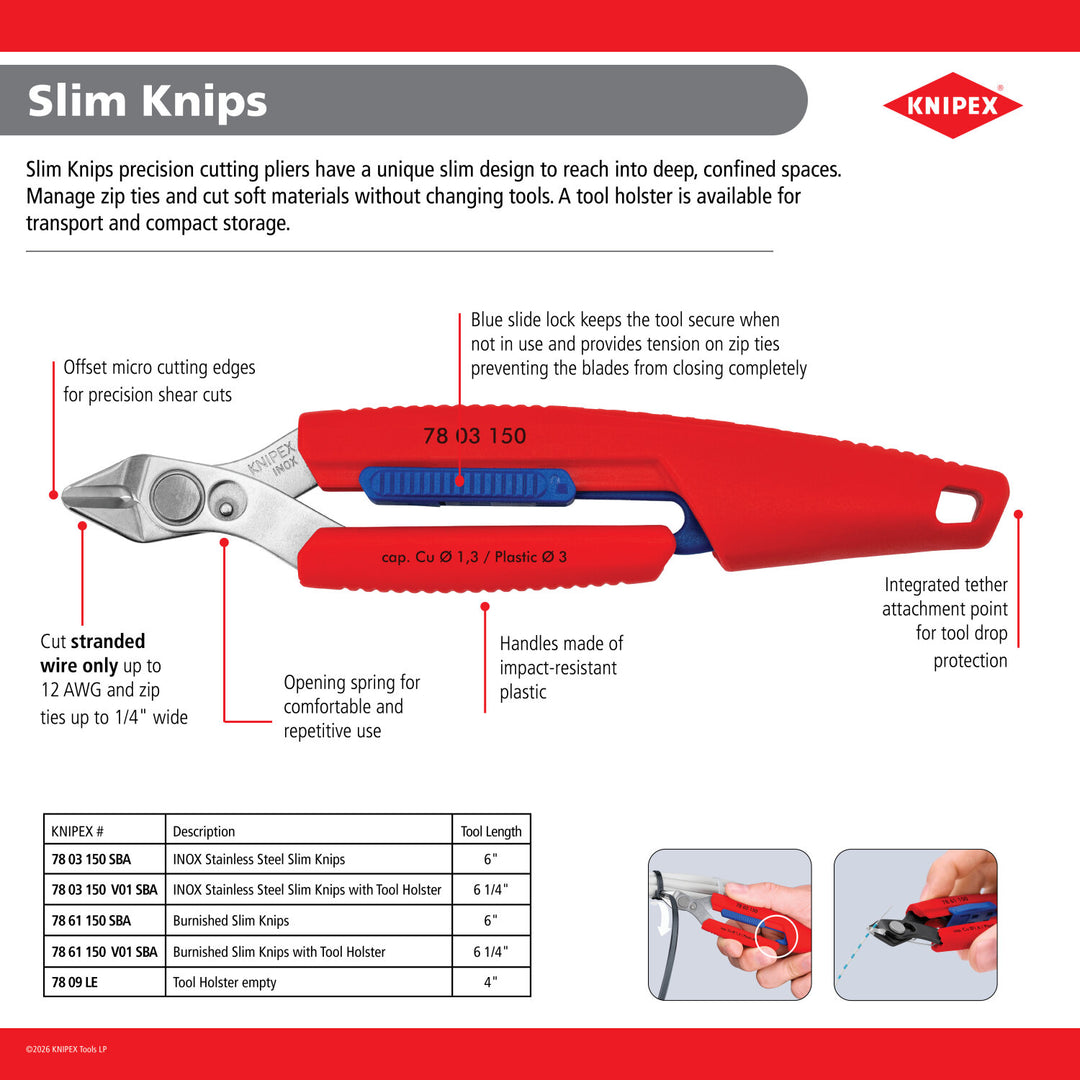 Knipex 78 03 150 V01 SBA 6" Slim Knips with Tool Holster
