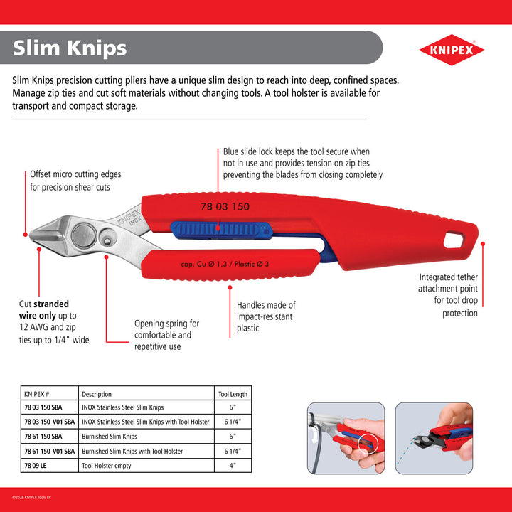 Knipex 78 03 150 V01 SBA 6" Slim Knips with Tool Holster