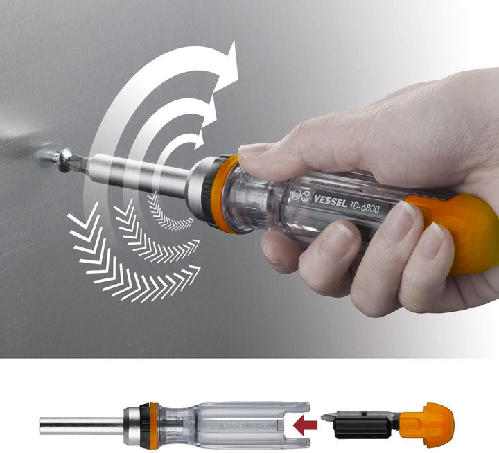 Vessel Tools TD6808MG CRYSTALINE Ratchet Screwdriver with Insert Bits, 8 Pc.