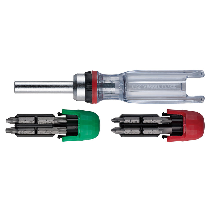 Vessel Tools TD6816MG CRYSTALINE Ratchet Screwdriver with Insert Bits, 16 Pc.