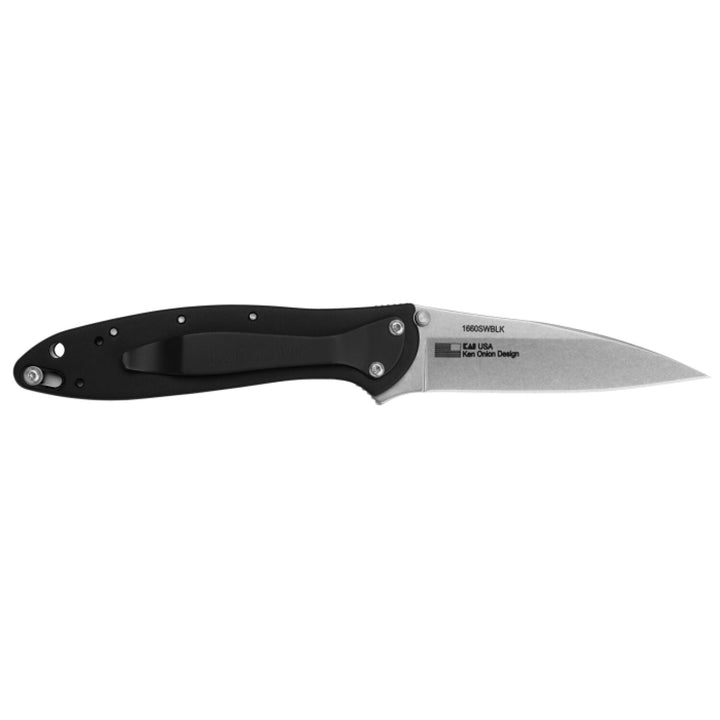 Kershaw 1660SWBLK Leek - Black, Stonewash